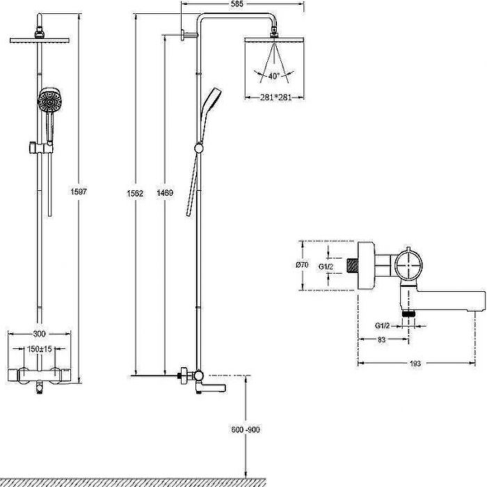 Душевая система Jacob Delafon Atom E26237-CP с термостатом Хром
