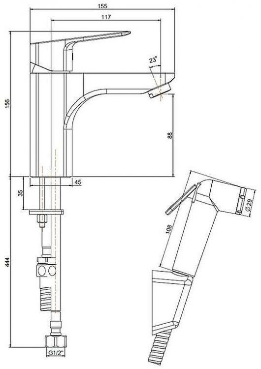 Смеситель для раковины Paini Viva Style P4YO205/574 с гигиеническим душем Черный матовый Смеситель для раковины Paini Viva Style P4YO205/574 с гигиеническим душем Черный матовый
