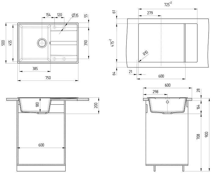 Кухонная мойка Ulgran Quartz Prima 750-10 Песок