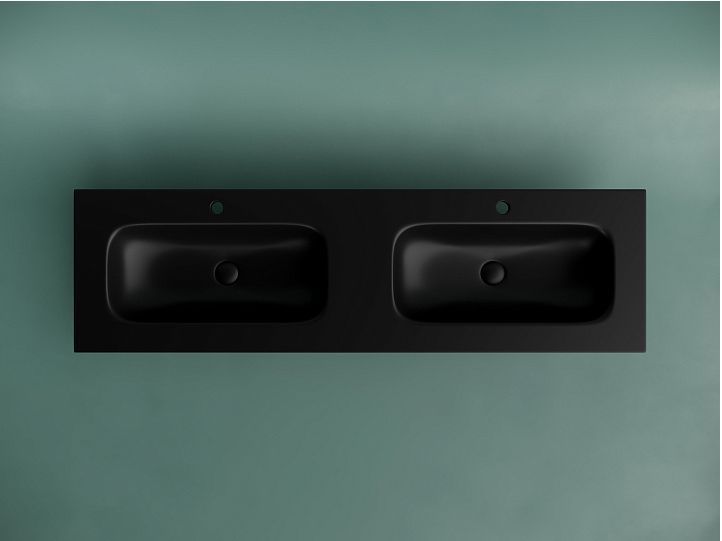 Раковина накладная мебельная CERAMICANOVA Grace прямоугольная, с двумя чашами и отверстиями под смеситель, цвет черный матовый, CN7023MB