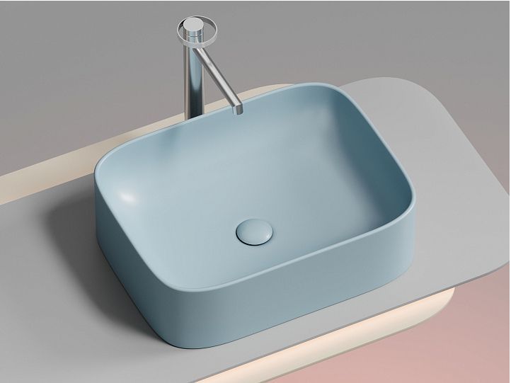 Умывальник CERAMICANOVA Element чаша накладная прямоугольная (цвет Голубой Матовый) CN6052ML
