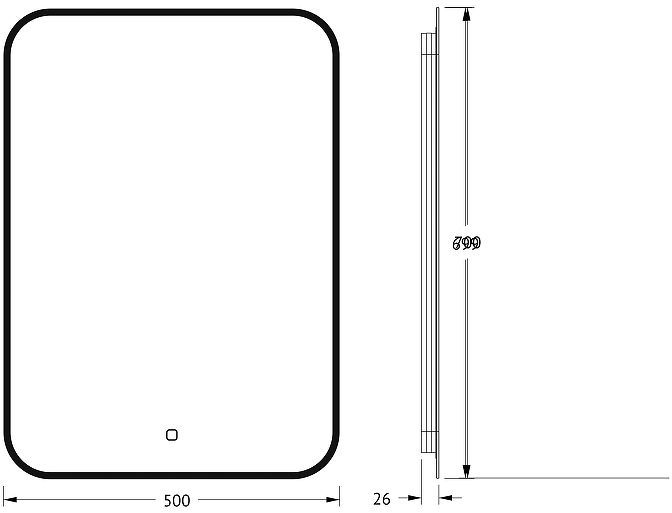 Зеркало Defesto Aura 50х70 DF 2974S с подсветкой 21W-3000K/Сенсорный выключатель/Теплый белый свет/Черная рама