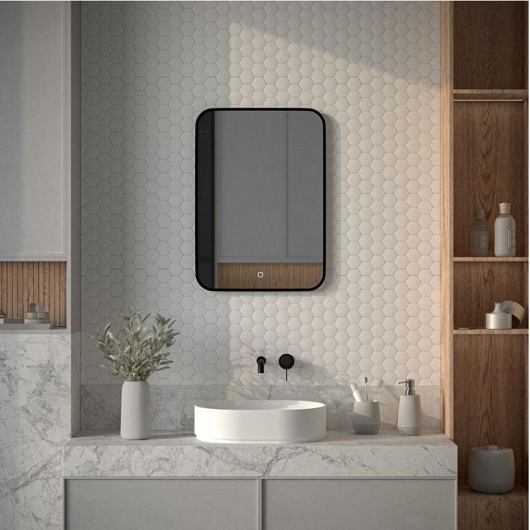 Зеркало Defesto Aura 50х70 DF 2974S с подсветкой 21W-3000K/Сенсорный выключатель/Теплый белый свет/Черная рама