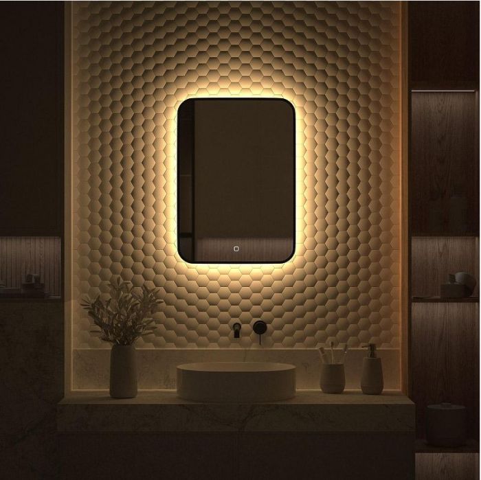 Зеркало Defesto Aura 50х70 DF 2974S с подсветкой 21W-3000K/Сенсорный выключатель/Теплый белый свет/Черная рама