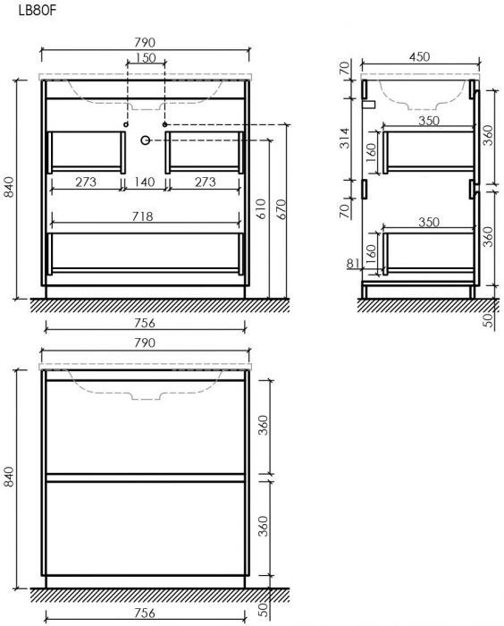 Тумба напольная под раковину SANCOS Libra Floor, дуб чарльстон 790х450х840 мм, LB80FECH