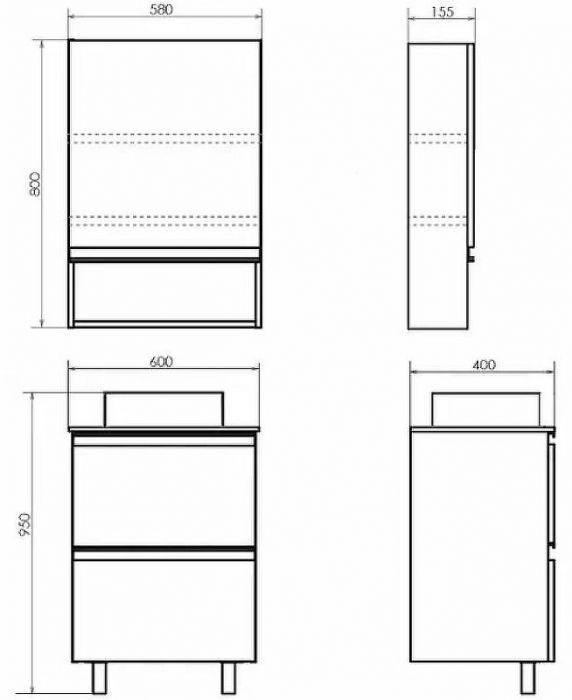 Тумба с раковиной Comforty Эдинбург 60Н 00-00004767 Бетон светлый