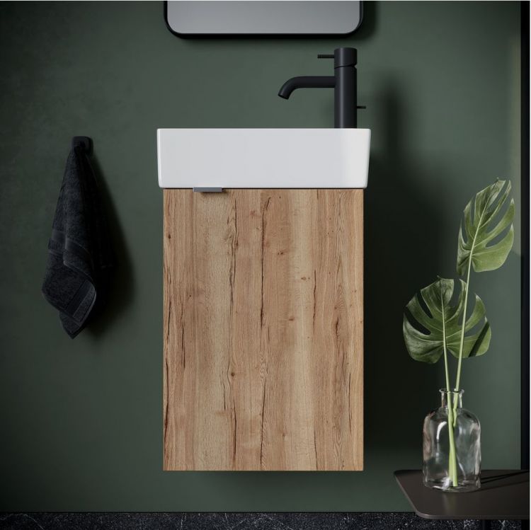 Тумба подвесная SANCOS под раковину Mini, правая, дуб галифакс натуральный 355х205х500, MN35EGR