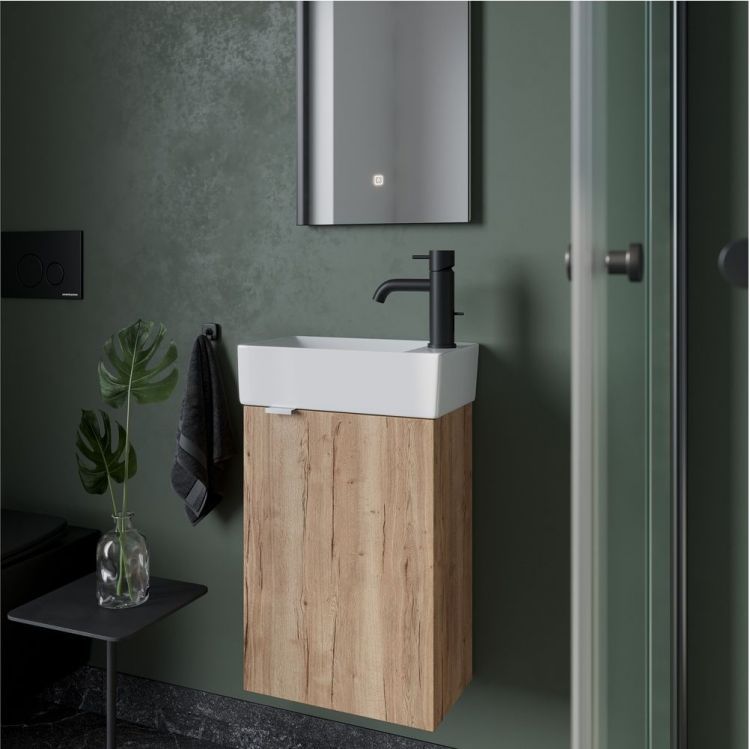 Тумба подвесная SANCOS под раковину Mini, правая, дуб галифакс натуральный 355х205х500, MN35EGR