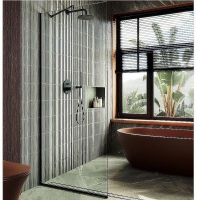 Душевая перегородка Maybah Glass MGD-689-6у 890x1950 в узком профиле Черный стекло прозрачное