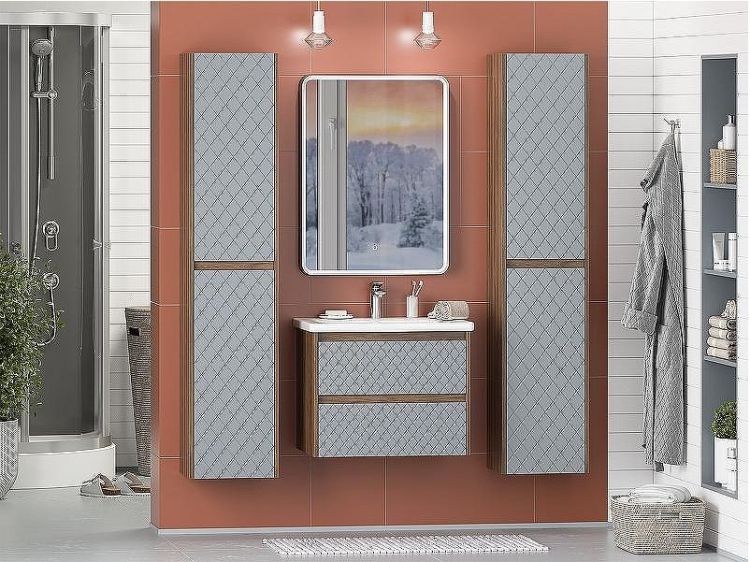 Шкаф пенал Brevita Chester 35 CHE-05035-4950По подвесной Серый матовый Дуб Чарльстон темно-коричневый