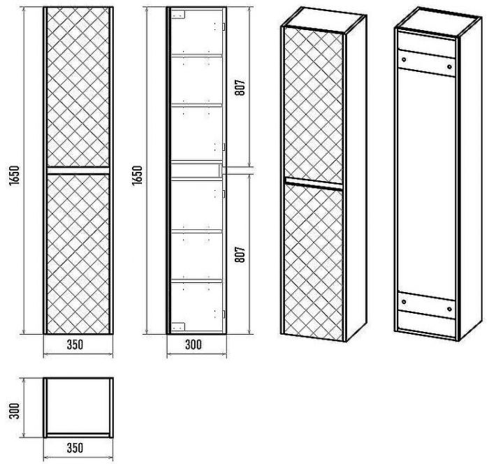 Шкаф пенал Brevita Chester 35 CHE-05035-4950По подвесной Серый матовый Дуб Чарльстон темно-коричневый