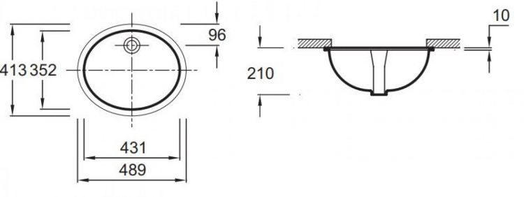 Раковина встраиваемая под столешницу с переливом 49x41 Jacob Delafon Caxton 2210-0