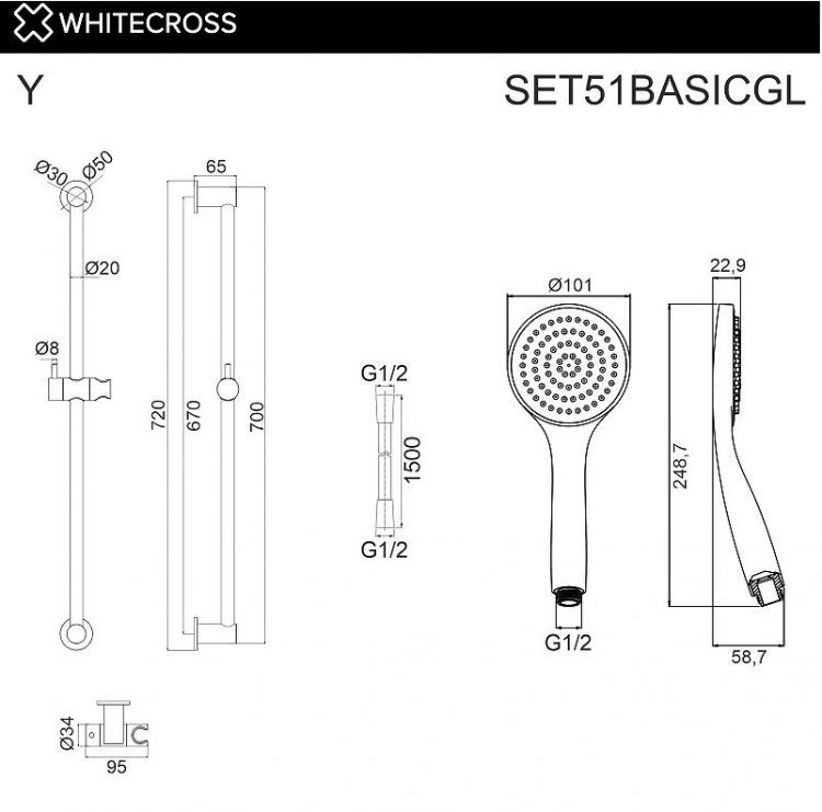 Душевой гарнитур Whitecross Y gold SET51BASICGL цвет Золото Душевой гарнитур Whitecross Y gold SET51BASICGL цвет Золото