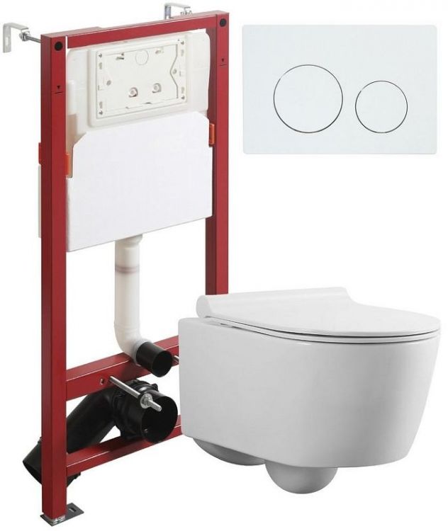 Комплект унитаза с инсталляцией Agger ATI05100+APB188 с сиденьем Микролифт и Белой глянцевой клавишей смыва Комплект унитаза с инсталляцией Agger ATI05100+APB188 с сиденьем Микролифт и Белой глянцевой клавишей смыва