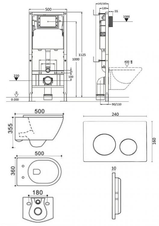 Комплект унитаза с инсталляцией Agger ATI05100+APB188 с сиденьем Микролифт и Белой глянцевой клавишей смыва Комплект унитаза с инсталляцией Agger ATI05100+APB188 с сиденьем Микролифт и Белой глянцевой клавишей смыва