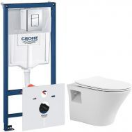 Комплект унитаза Avimano Promotion 1000080 с инсталляцией Grohe Rapid SL 38775001 с сиденьем Микролифт и клавишей смыва цвет Хром