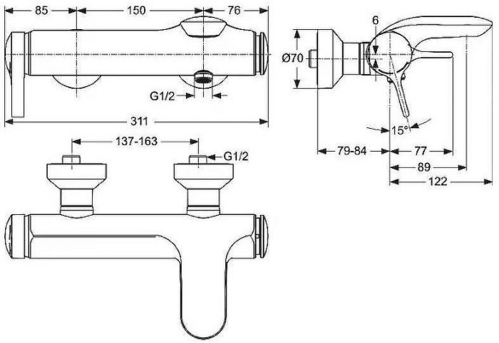 Смеситель для ванны Ideal Standard Melange A4271AA Хром