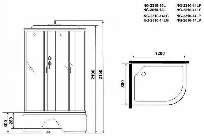 Душевая кабина Niagara Classic 120x80 L NG-2510-14LF с гидромассажем
