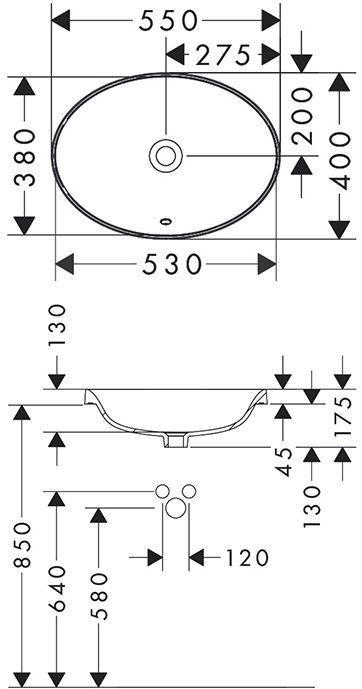 Hansgrohe Xuniva D Раковина 55x40см., встраиваемая, без отв., цвет: белый