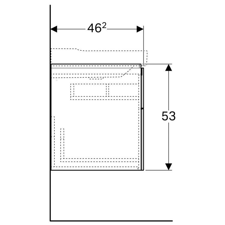 Тумба под раковину Geberit Xeno? 580х530х462 мм, 1 маленький и 1 большой ящики, матовый серый [500.506.00.1]