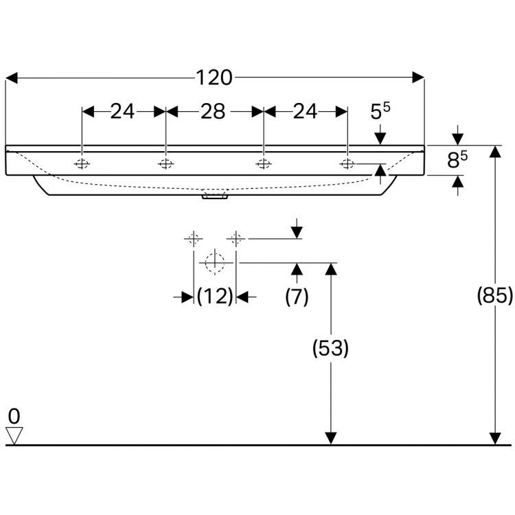 Раковина Geberit Xeno? с двумя отверстиями 120х48 [500.550.01.1]