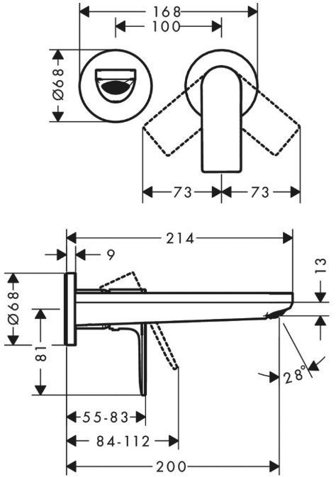 Hansgrohe Rebris E Смеситель для раковины, настенный, цвет: черный матовый