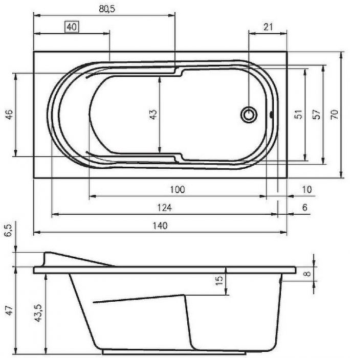 Акриловая ванна Riho Columbia 140x70 B004001005 (BA0500500000000) без гидромассажа