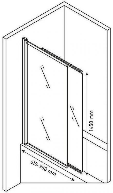 Шторка на ванну Berges River S Slider 98х145 065021 профиль Хром стекло матовое