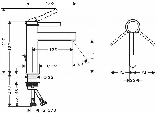 Hansgrohe Finoris Смеситель для раковины, 1 отв., с донным клапаном, цвет: хром