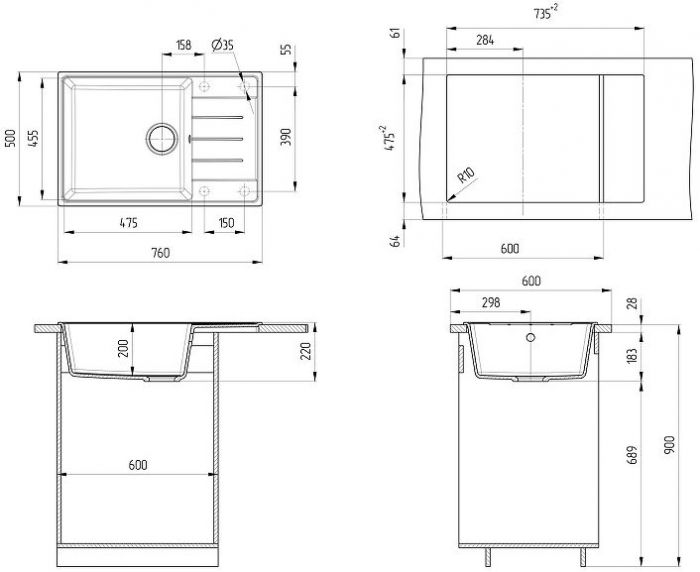 Кухонная мойка Ulgran Quartz Prima 760-02 Лен
