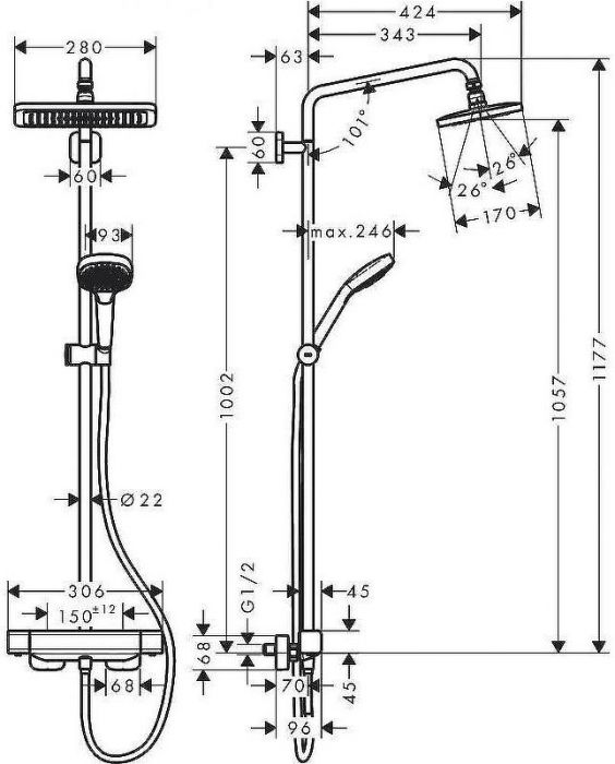 Душевая система Hansgrohe Croma E Showerpipe 27630000 с термостатом Хром