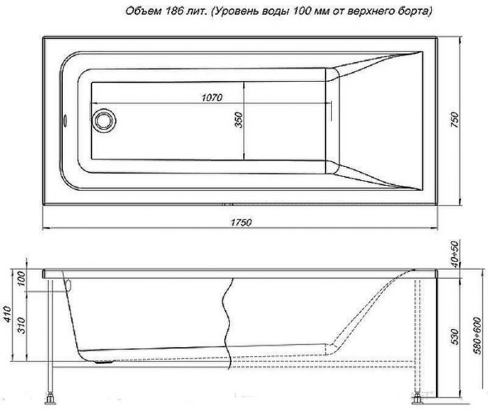 Акриловая ванна Aquanet Bright 175x75 216295 без каркаса