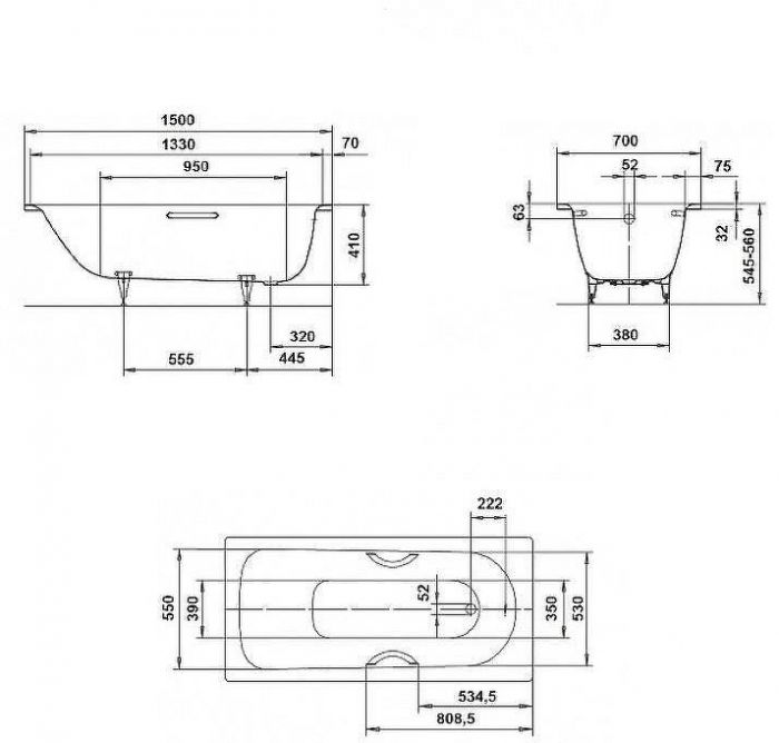 Стальная ванна Kaldewei Saniform Plus 361-1 150x70 111600013001 с покрытием Easy-clean