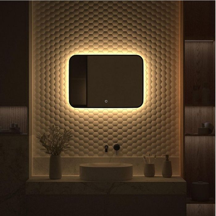 Зеркало Defesto Aura 70х50 DF 2974SH с подсветкой 21W-3000K/Сенсорный выключатель/Теплый белый свет/Черная рама