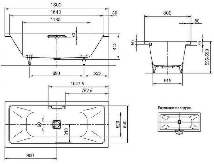 Стальная ванна Kaldewei Conoduo 733 180x80 235100010001 без покрытия