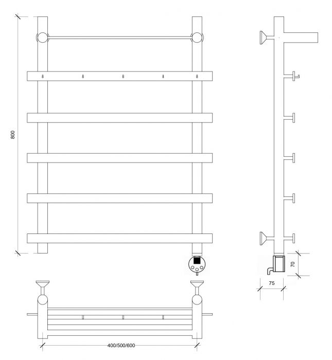 Полотенцесушитель электрический Secado Понтида 1 КСП 80x60x70 золото матовое