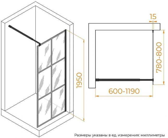 Душевая перегородка RGW Walk In WA-111B 80 411011108-84 профиль Черный стекло прозрачное