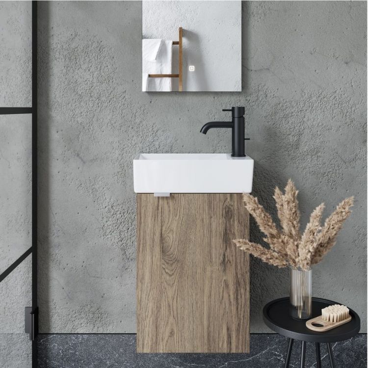 Тумба подвесная SANCOS под раковину Mini, правая, дуб чарльстон 355х205х500, MN35ECHR