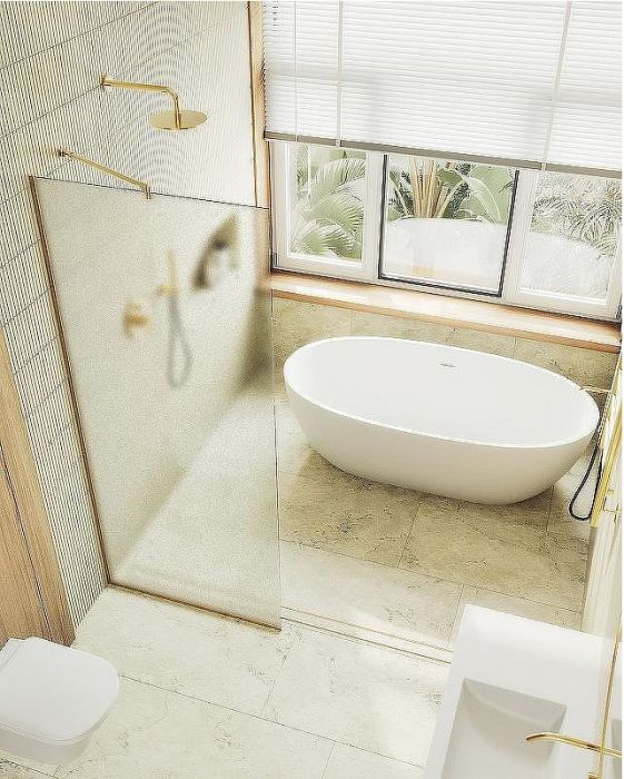 Душевая перегородка Maybah Glass MGD-690-3у 890x1950 в узком профиле Золото стекло сатиновое