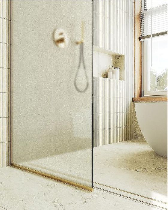 Душевая перегородка Maybah Glass MGD-690-3у 890x1950 в узком профиле Золото стекло сатиновое