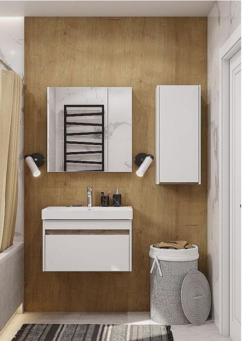 Подвесной шкаф Aquaton Марти 35 1A270203MY010 Белый глянцевый Дуб эндгрейн