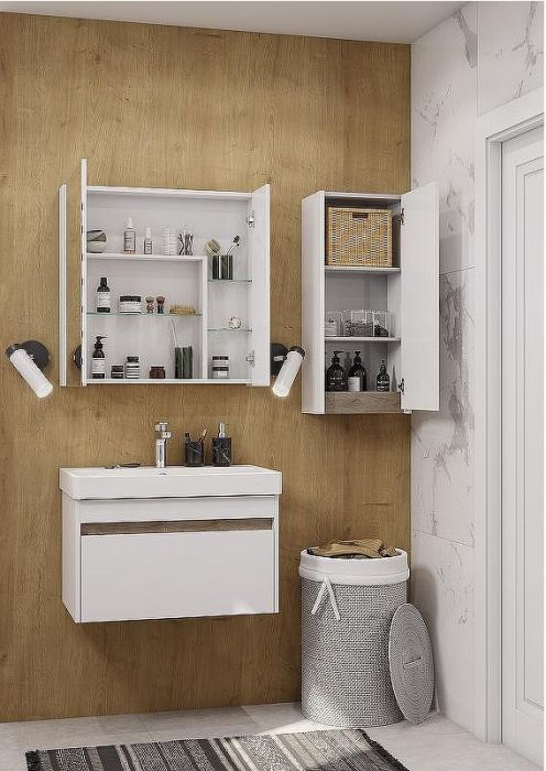 Подвесной шкаф Aquaton Марти 35 1A270203MY010 Белый глянцевый Дуб эндгрейн