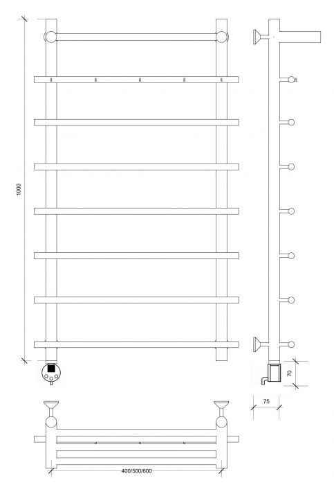 Полотенцесушитель электрический Secado Турин 1 КСП 100x60 графит