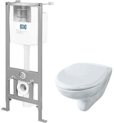 Комплект унитаза с инсталляцией Rosa Элеганс 4630055558728 с сиденьем Микролифт и клавишей смыва Хром
