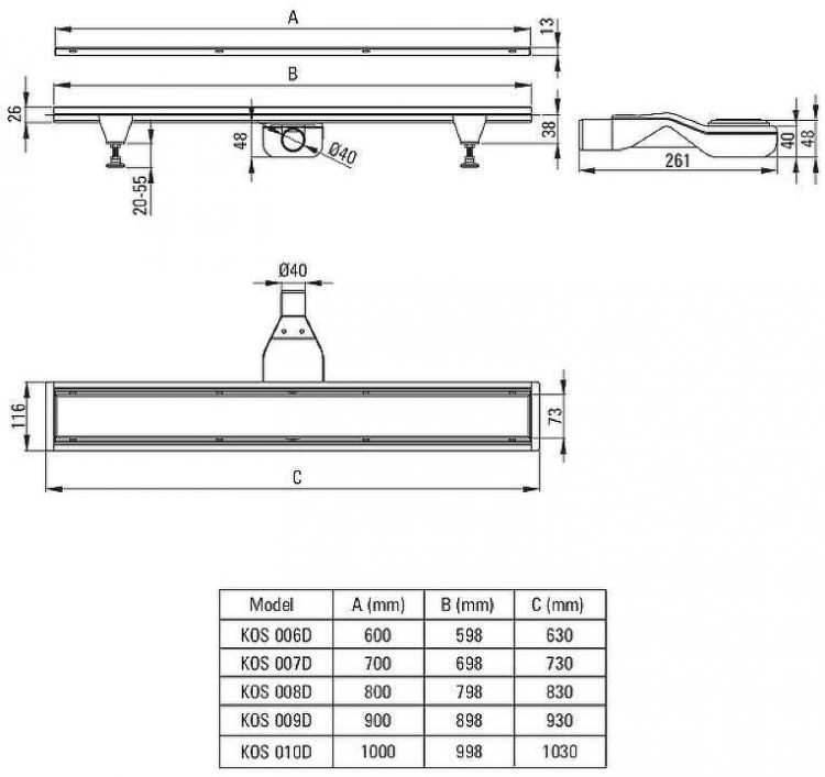 Душевой лоток Deante 100 KOS_010D с решеткой Хром / под плитку