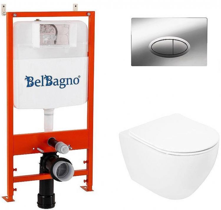 Комплект унитаза Cezares Stylus CZR-513-TH-R/CZR2316SC с инсталляцией BelBagno BB026/BB051CR с сиденьем Микролифт и клавишей смыва Хром
