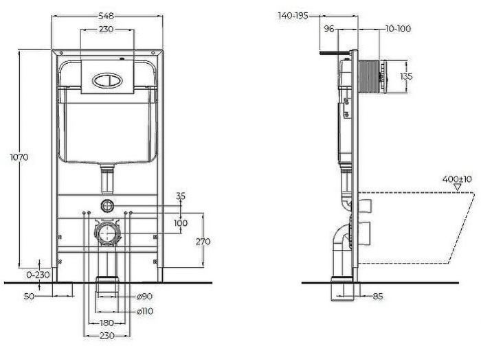 Комплект унитаза Cezares Stylus CZR-513-TH-R/CZR2316SC с инсталляцией BelBagno BB026/BB051CR с сиденьем Микролифт и клавишей смыва Хром