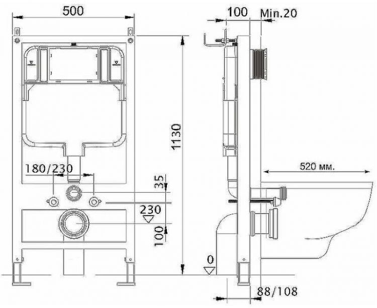 Комплект унитаза Ceramicanova Forma CN3009 с инсталляцией WellWant Standart 50 WWISI1110B с сиденьем Микролифт и клавишей смыва Хром глянцевый
