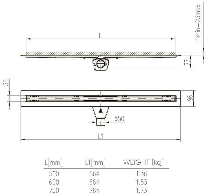 Душевой лоток Veconi Slim Line 600 V600SL с решеткой цвет Хром матовый / под плитку