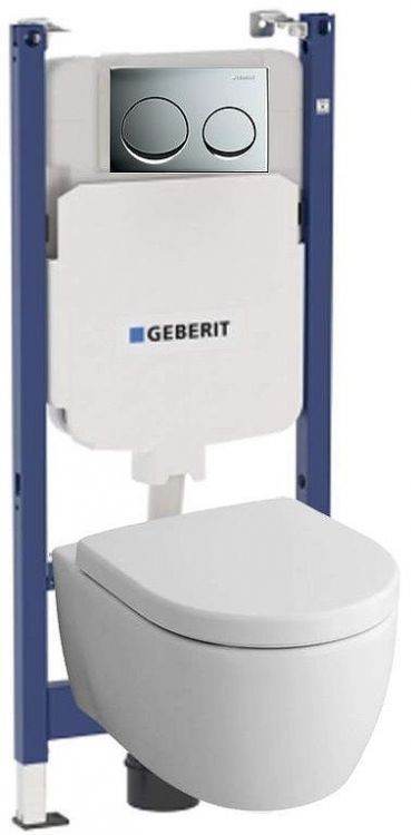 Комплект унитаза с инсталляцией Geberit Alpha 500.175.21.I цвет Белый с сиденьем Микролифт и клавишей смыва цвет Хром Комплект унитаза с инсталляцией Geberit Alpha 500.175.21.I цвет Белый с сиденьем Микролифт и клавишей смыва цвет Хром